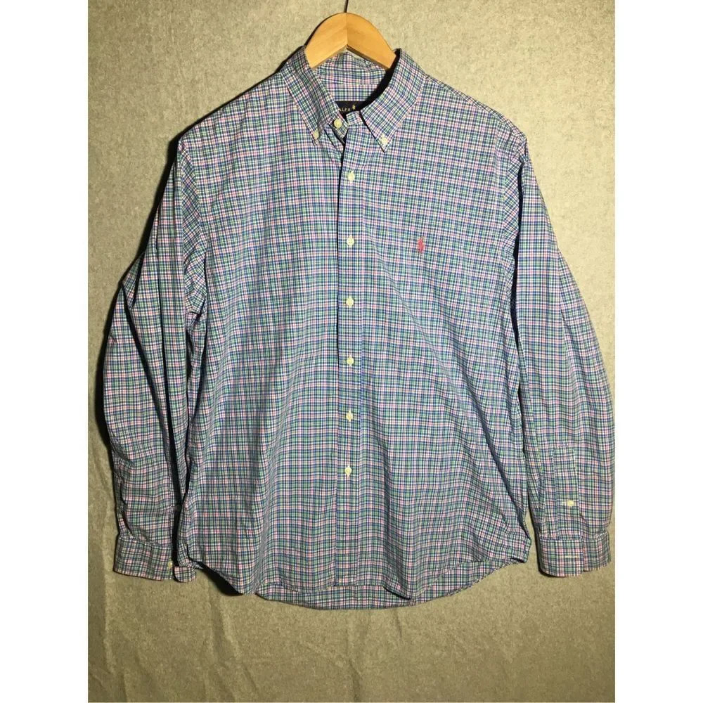 Mens Ralph Lauren Button Down Shirt Formal Casual Easter Church Pastel Plaid